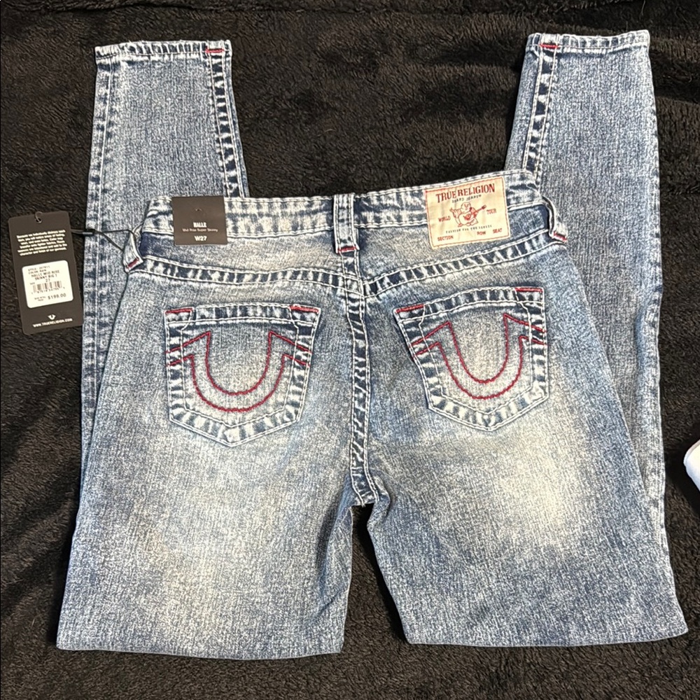 True Religion Light Blue Denim with Red Accents